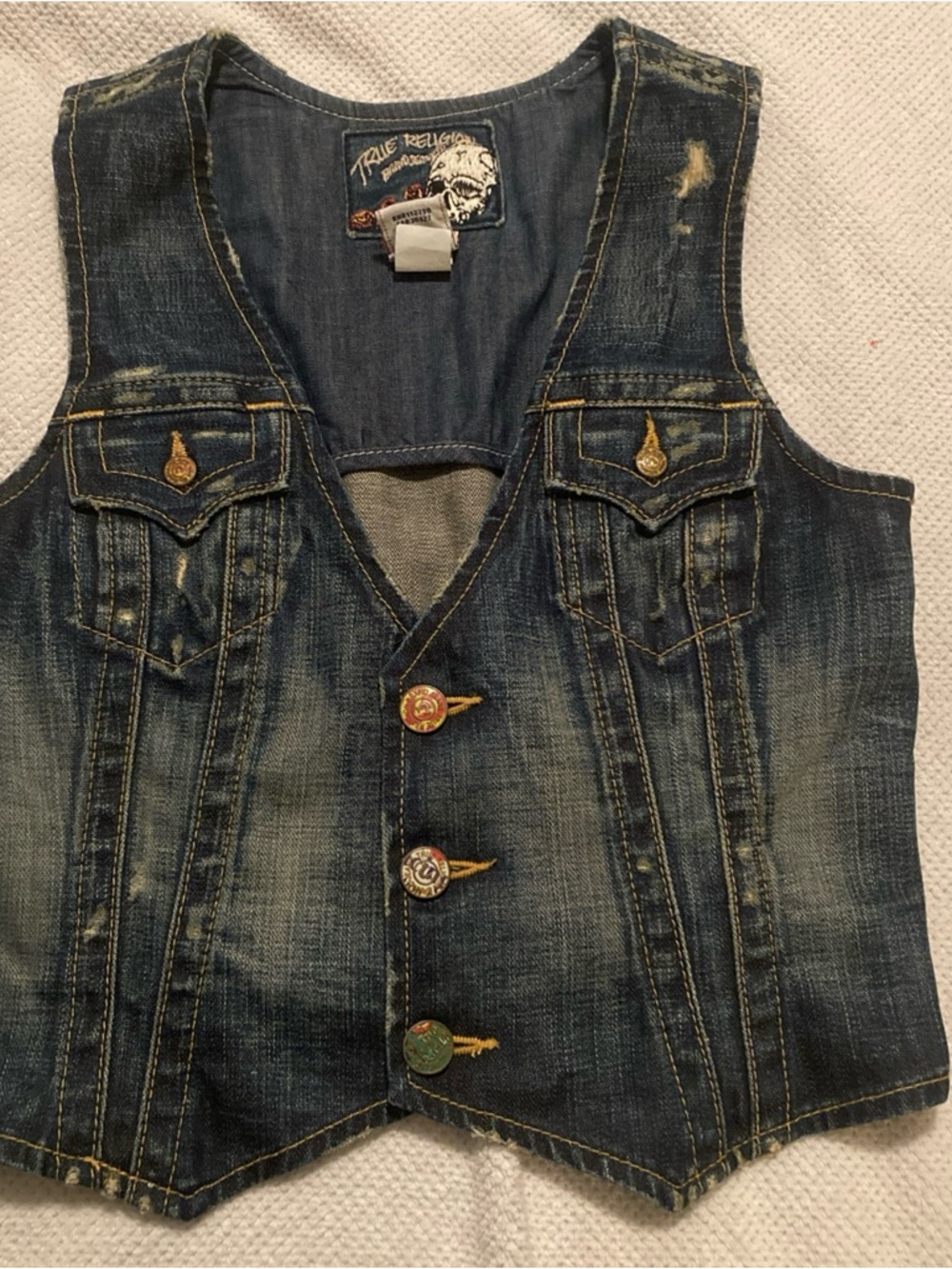 True Religion women’s Washed Blue Denim Vest Y2k VTG made in USA